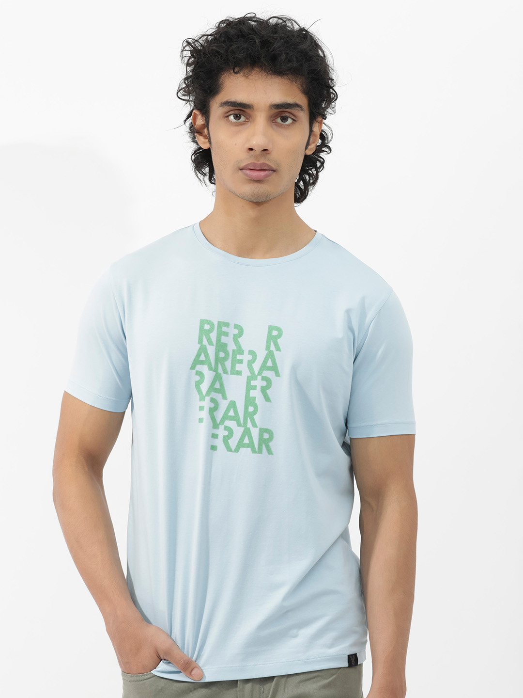 RARE RABBIT Men Akro Typography Printed Cotton Slim Fit T-Shirt