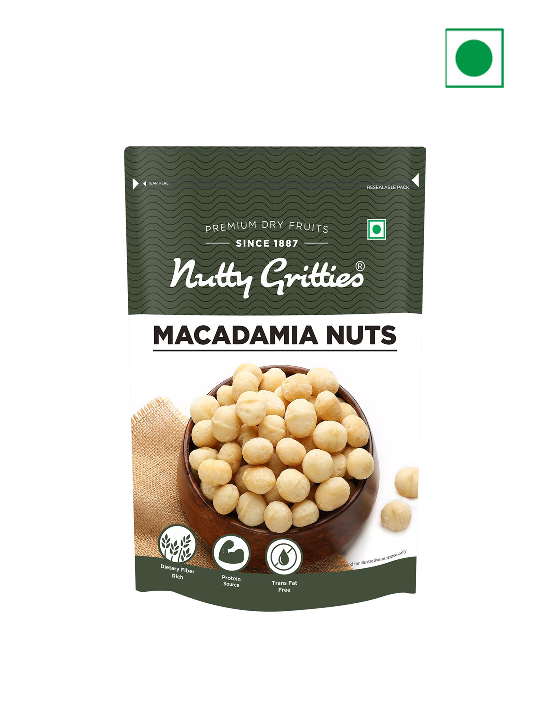 Nutty Gritties Dietary Fibre Rich Macadamia Nuts- 100 Gms