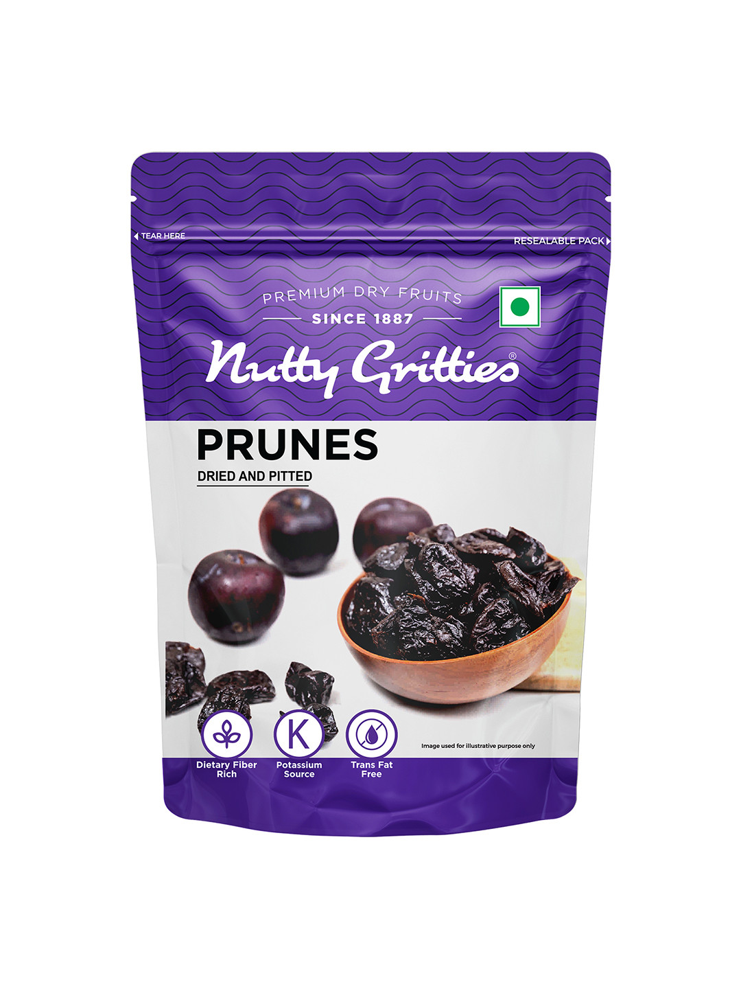 Nutty Gritties California Pitted Prunes Dried Fruit Plums - 200 Gms