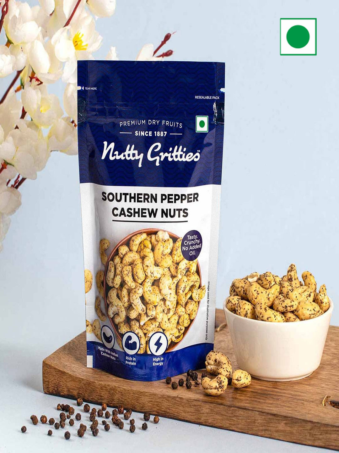 Nutty Gritties Southern Pepper Cashew Nuts - 200 Gms