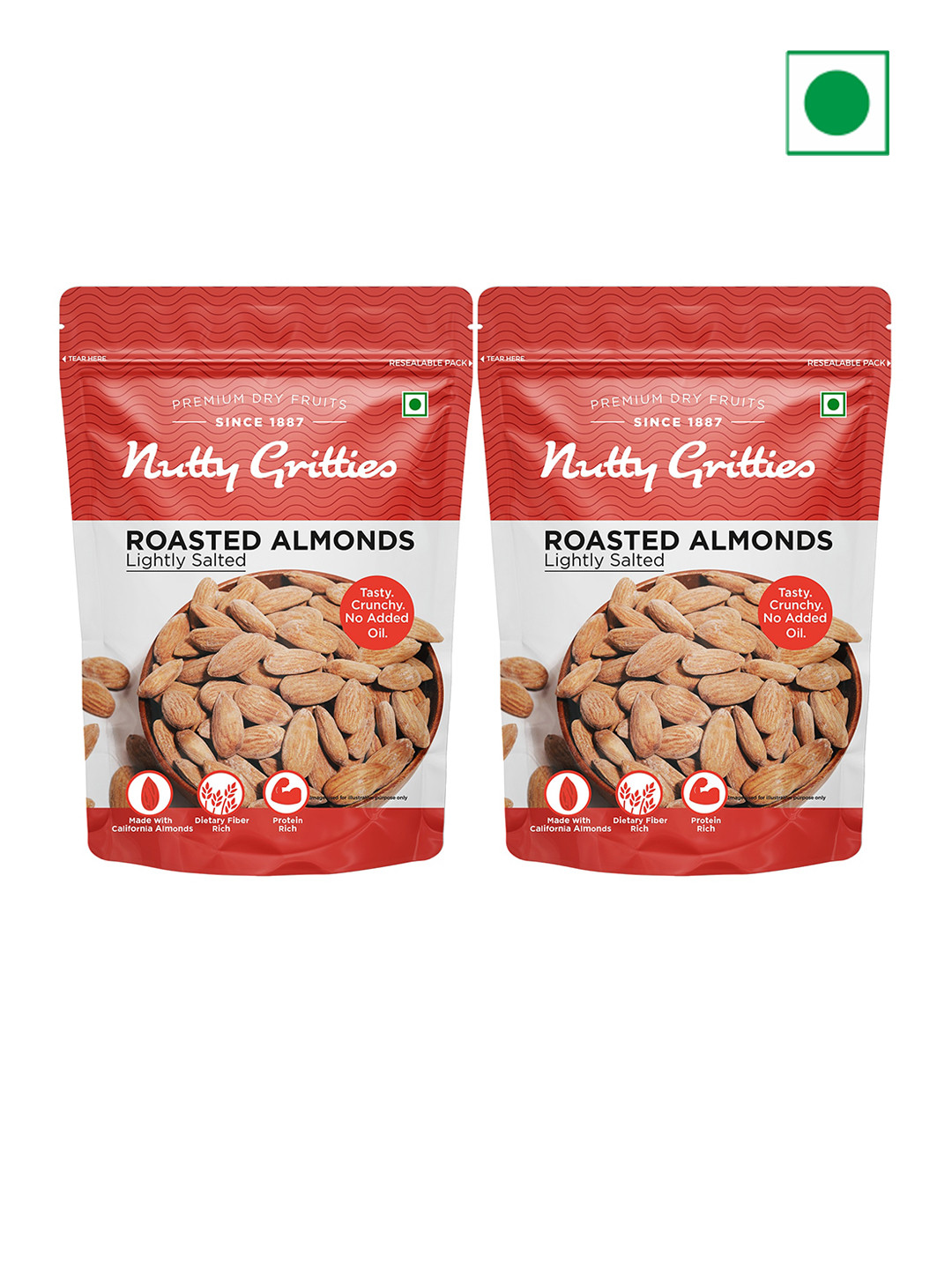 Nutty Gritties Set of 2 Lightly Salted & Roasted California Roasted Almonds -400g