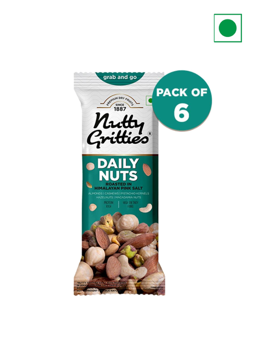 Nutty Gritties Set Of 6 Daily Nuts Roasted in Himalayan Pink Salt - 35 Gms Each