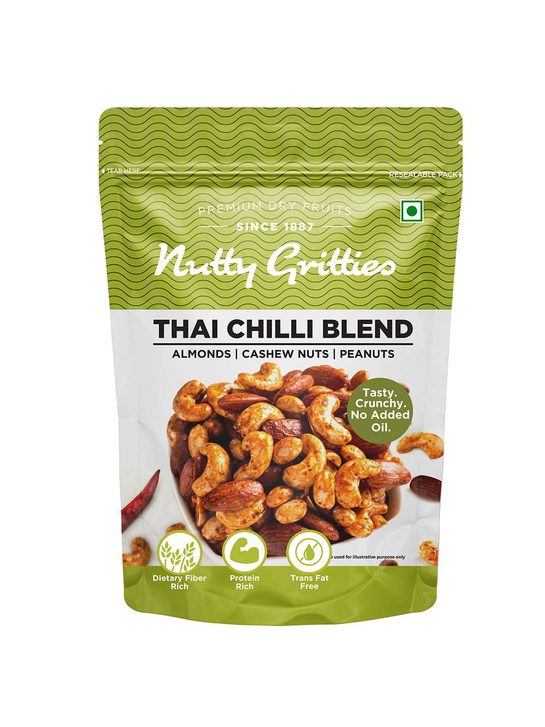 Nutty Gritties Thai Chilli Blend Almonds, Cashews & Peanuts Trail Mix- 200 Gms