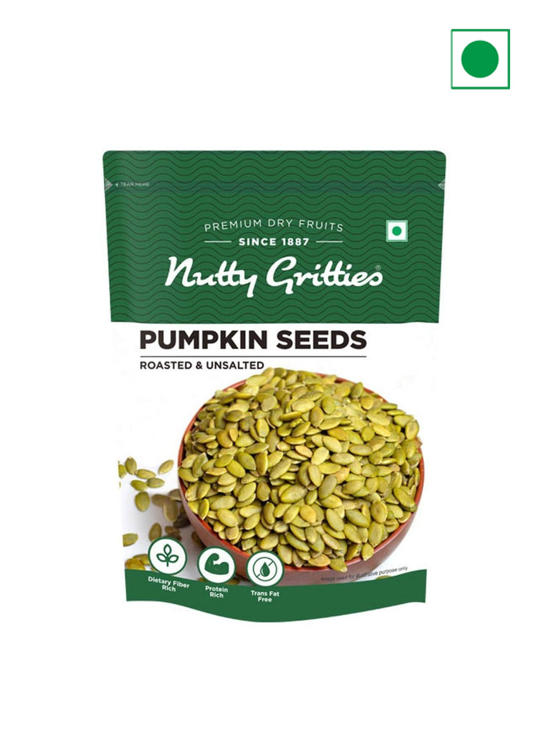 Nutty Gritties Roasted Pumpkin Seeds Unsalted - 200 Gms