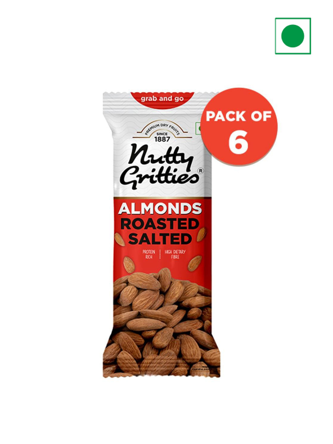 Nutty Gritties Set Of 6 Roasted & Salted California Almonds- 40g Each