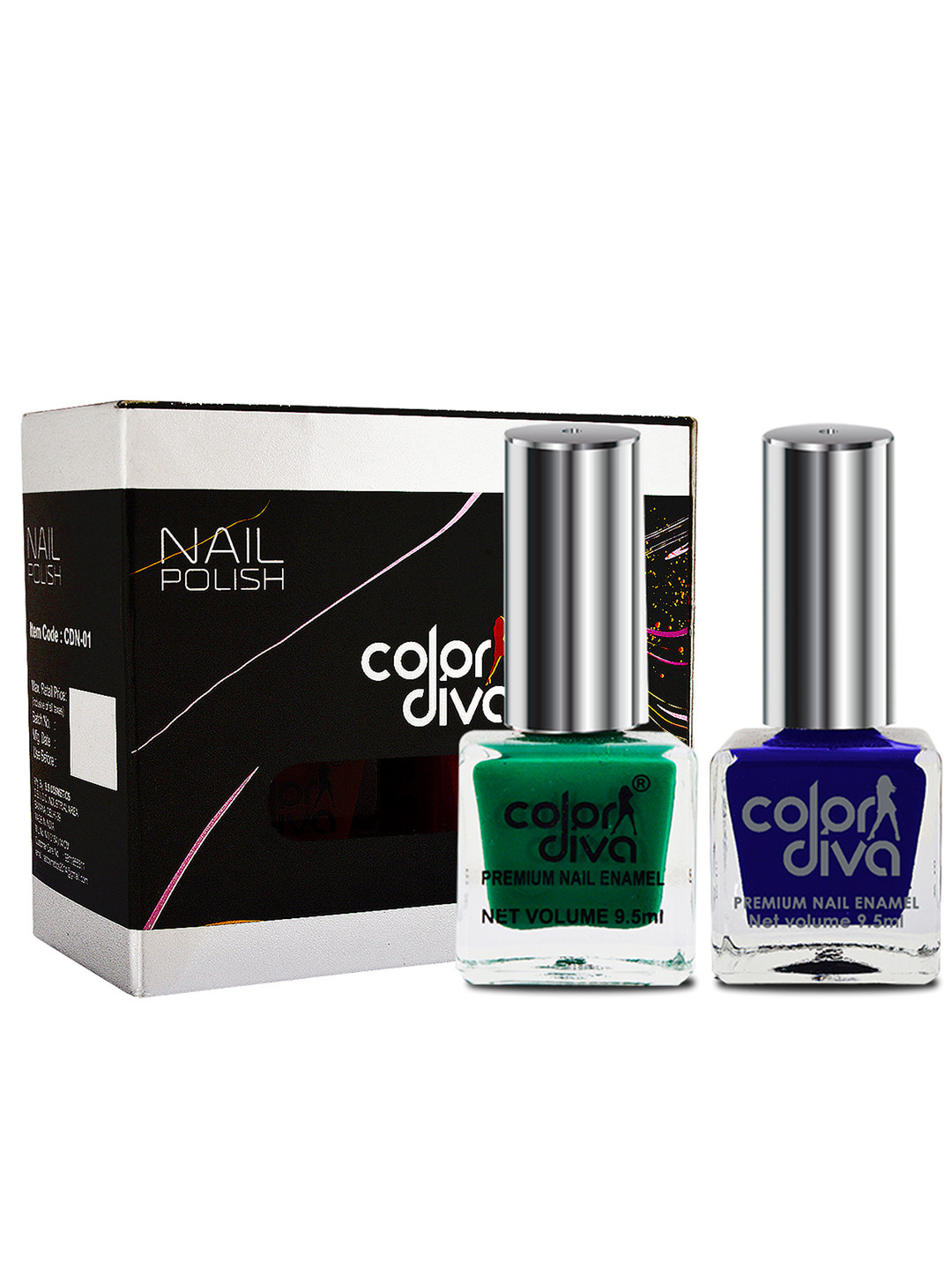 Adbeni Set of 2 Color Diva High Shine Nail Polish 9.5ml Each - Green-Blue
