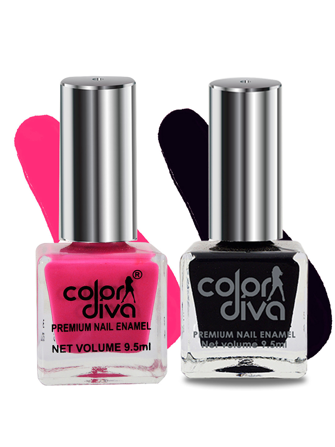 Adbeni Set of 2 Color Diva High Shine Nail Polish 9.5ml Each - Pink-Black