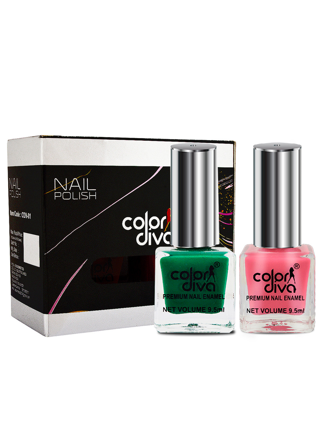 Adbeni Set of 2 Color Diva High Shine Nail Polish 9.5ml Each - Green-Nude Pink