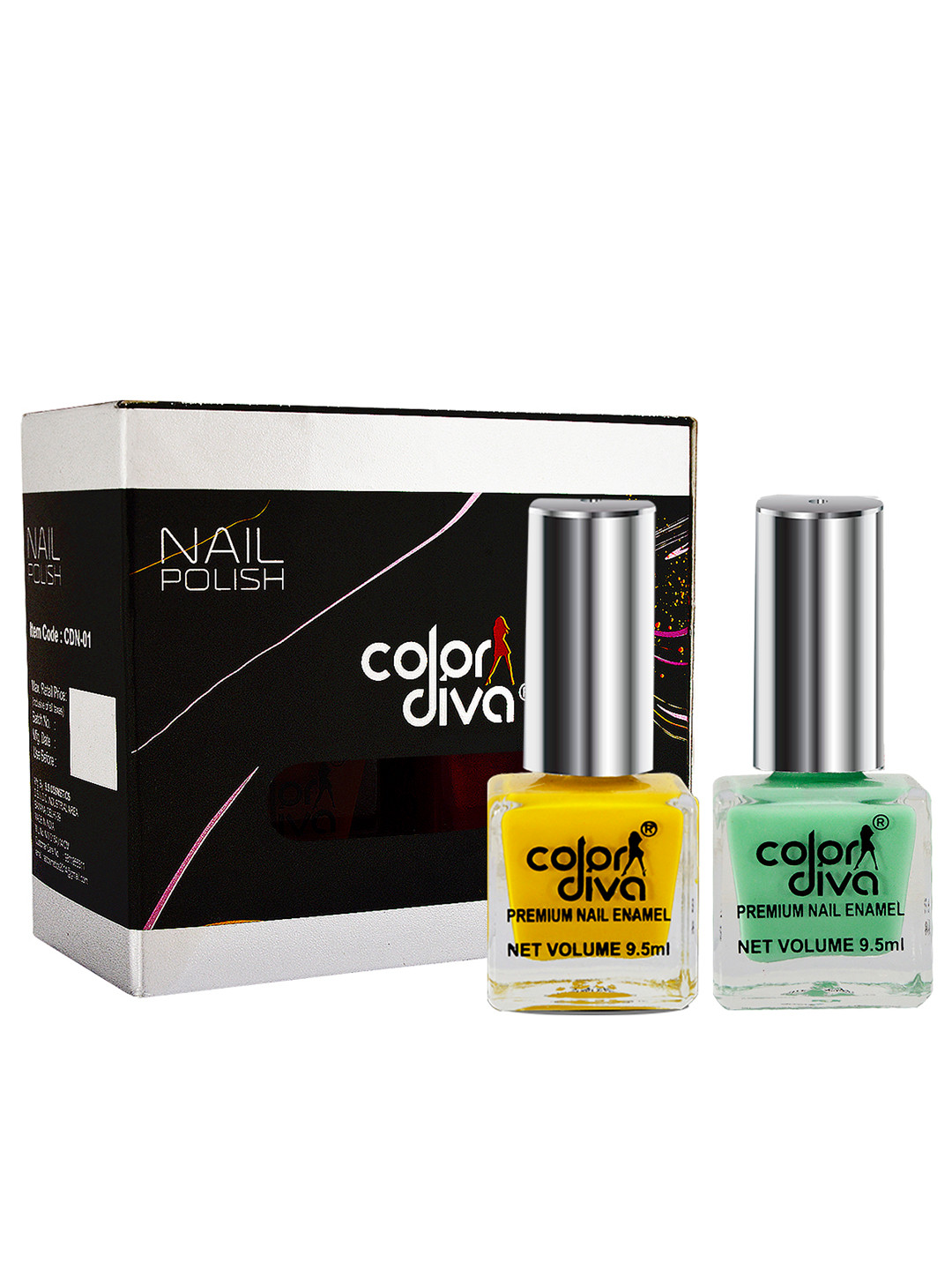 Adbeni Set of 2 Color Diva High Shine Nail Polish 9.5ml Each - Pastel Green-Yellow