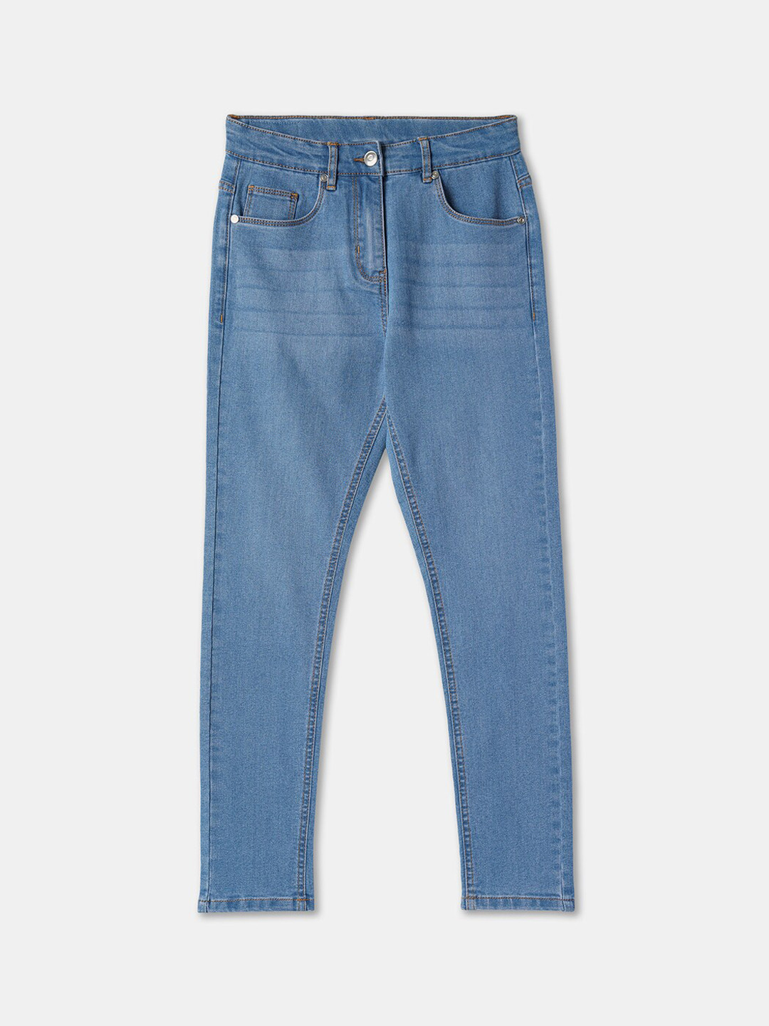 R&B Girls Mid-Rise Clean Look Whiskers & Chevrons Cotton Jeans