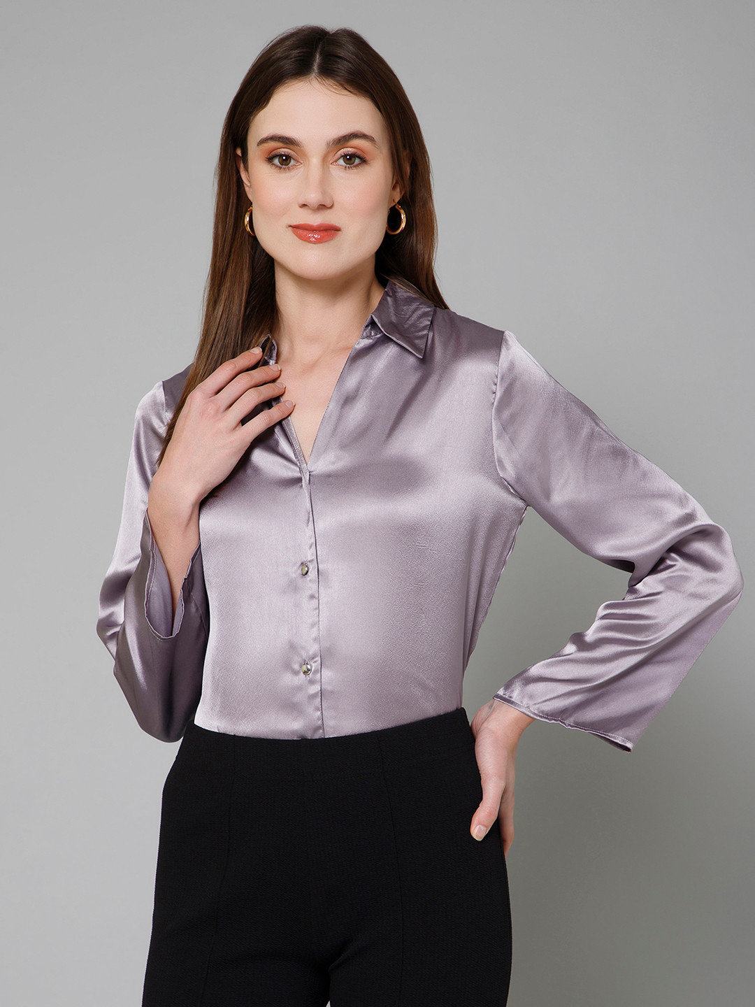 PURYS Standard Satin Casual Shirt