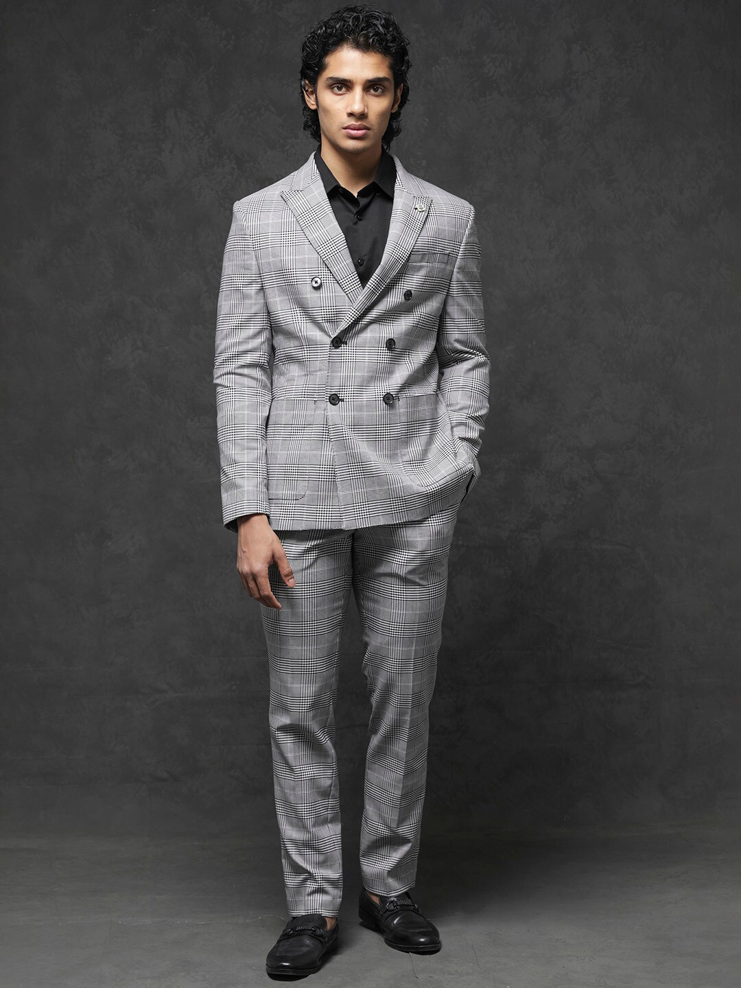 RARE RABBIT Checked Double Breasted Slim-Fit Two Piece Party Suit