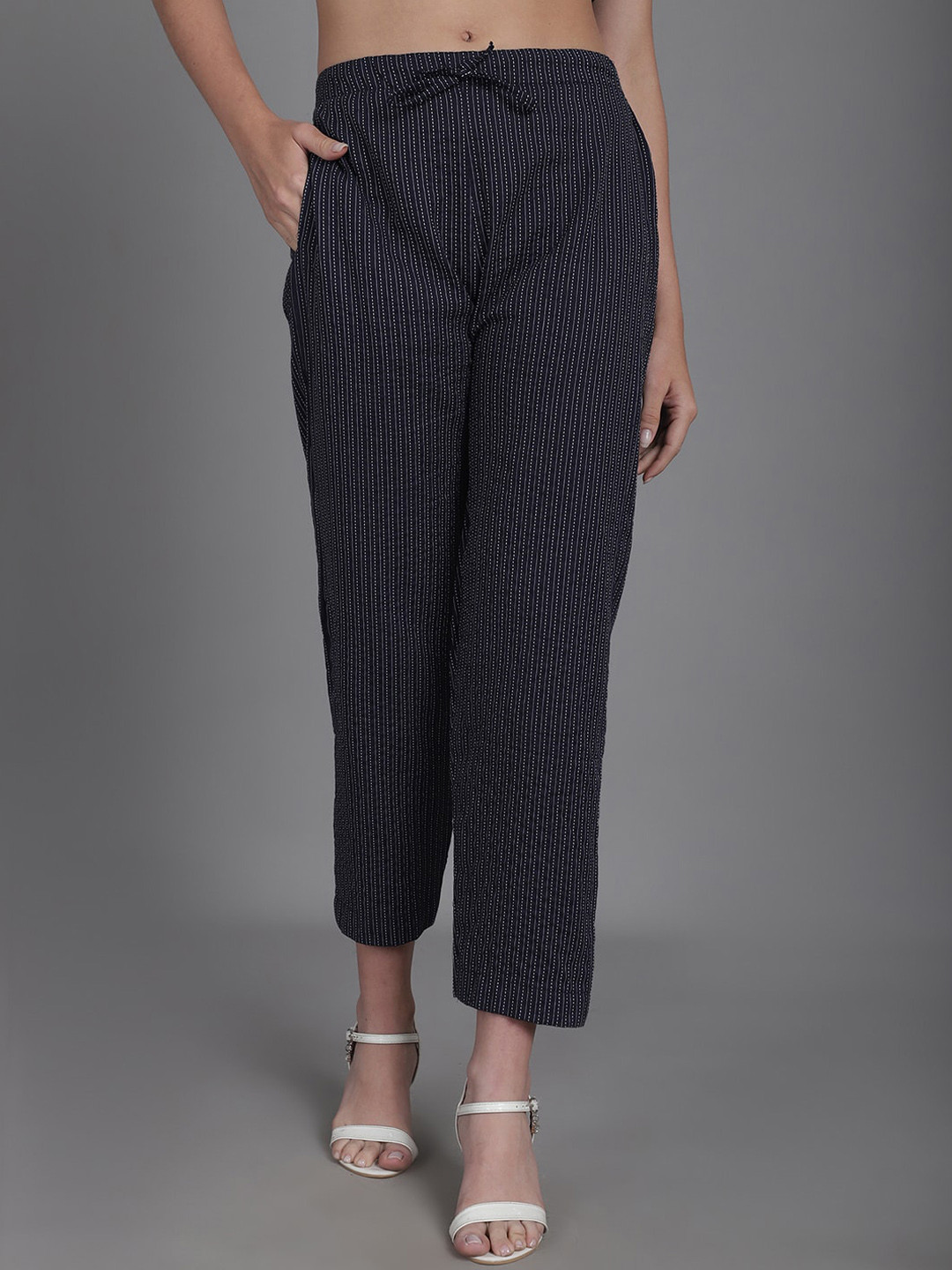 Enchanted Drapes Women Self Design Tailored Slim Fit Mid-Rise Cotton Culottes Trousers