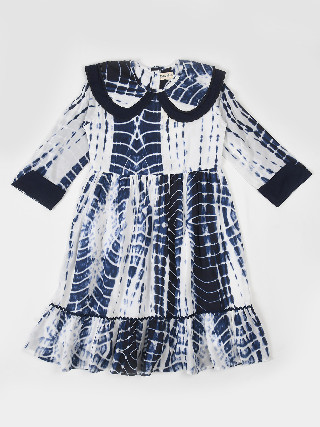 Bella Moda Girls Tie & Dye Printed Peter Pan Collar Gathered Cotton Fit & Flare Dress