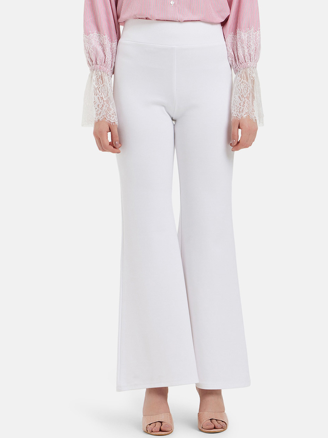 Kazo Women Flared Easy Wash High-Rise Trousers