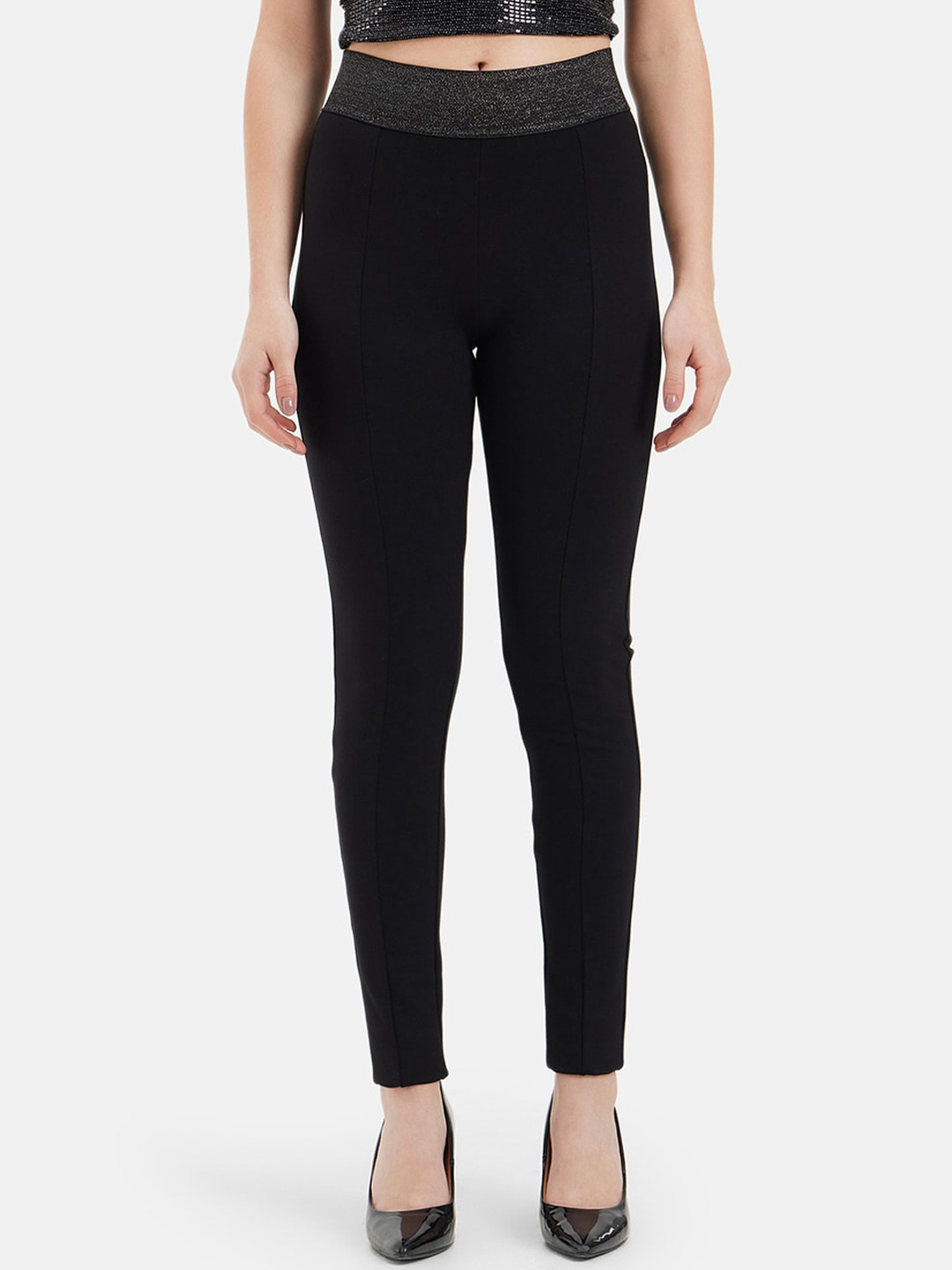 Kazo Women High-Rise Regular Fit Shapewear With Lurex Waistband Trousers
