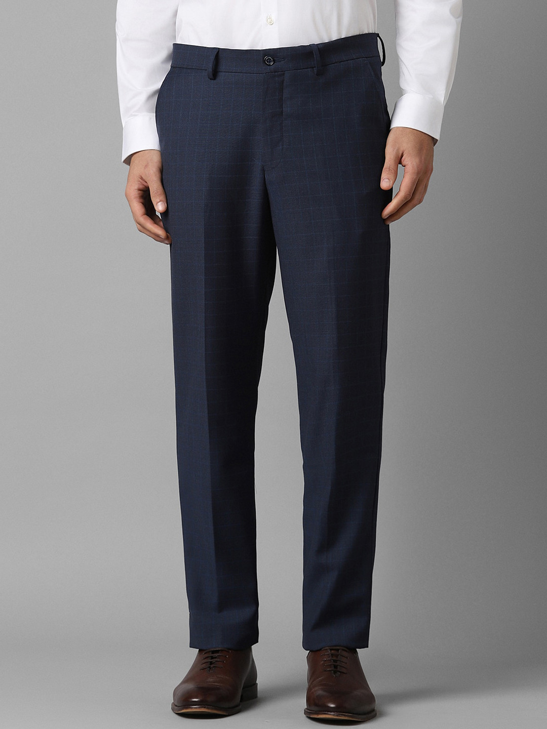 Louis Philippe Men Slim Fit Check Flat Front Formal Trousers