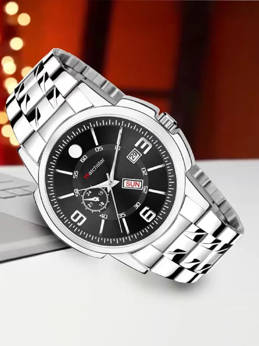 WATCHSTAR Men Patterned Dial & Stainless Steel Straps Analogue Watch Double window Black