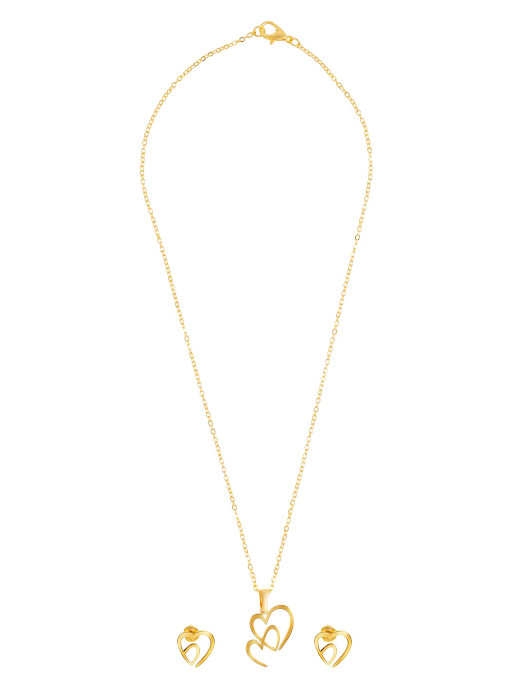 Shining Jewel - By Shivansh Gold-Platted Overlapped Heart Pendant Locket Jewellery Set