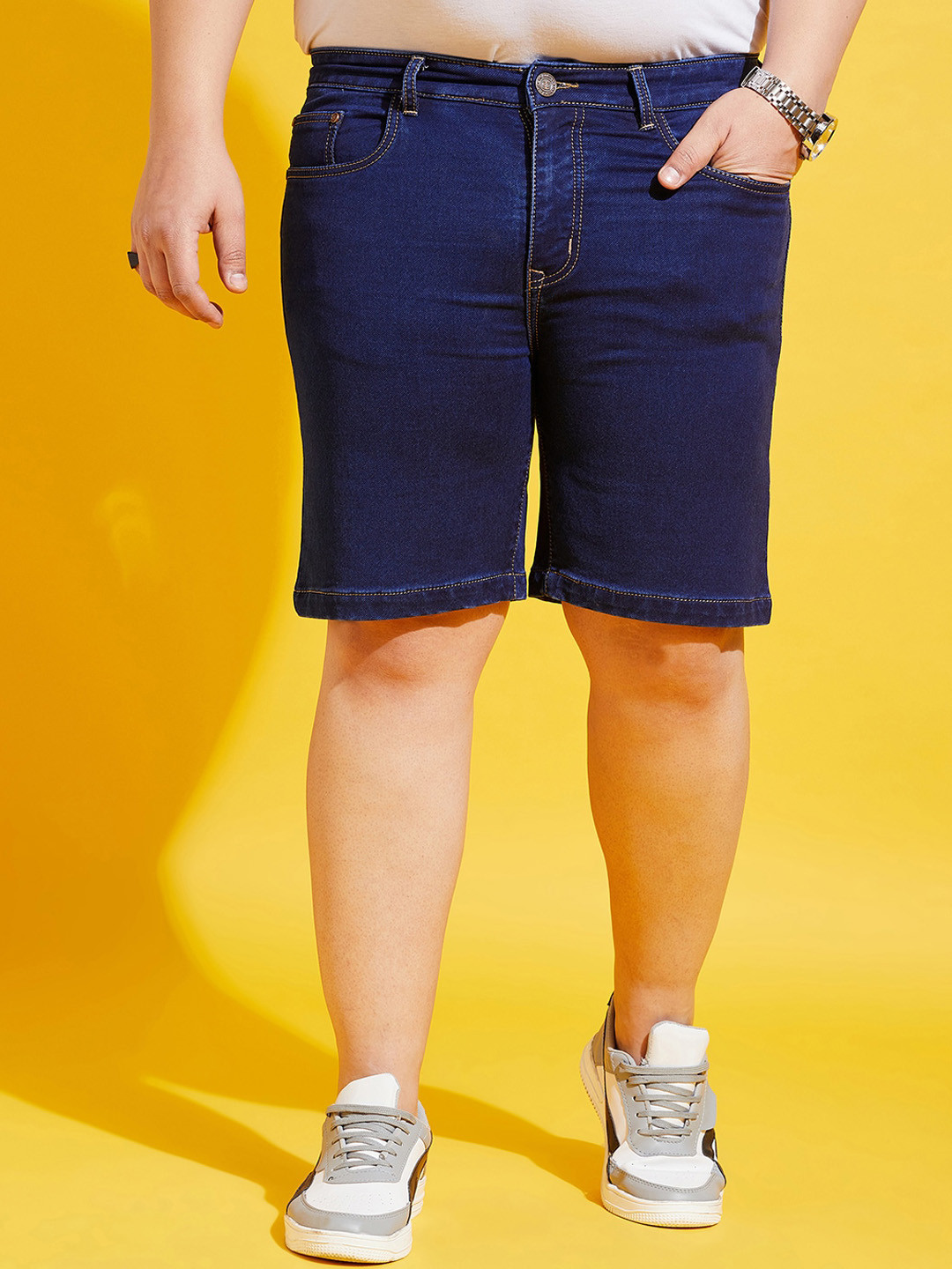 bigbanana Men Plus Size Mid-Rise Rapid-Dry Denim Shorts