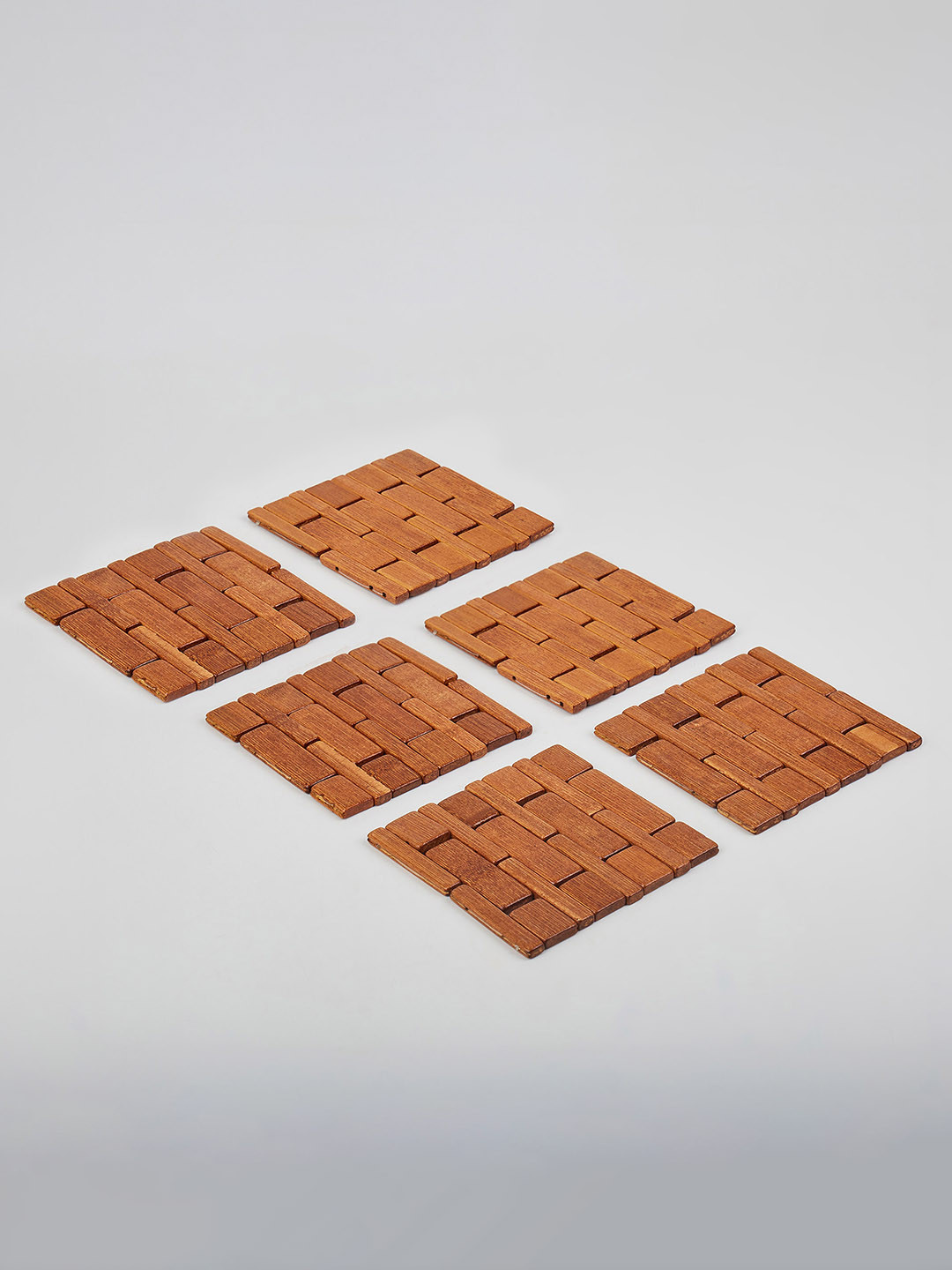Home Centre Brown 6 Pieces Bamboo Coasters