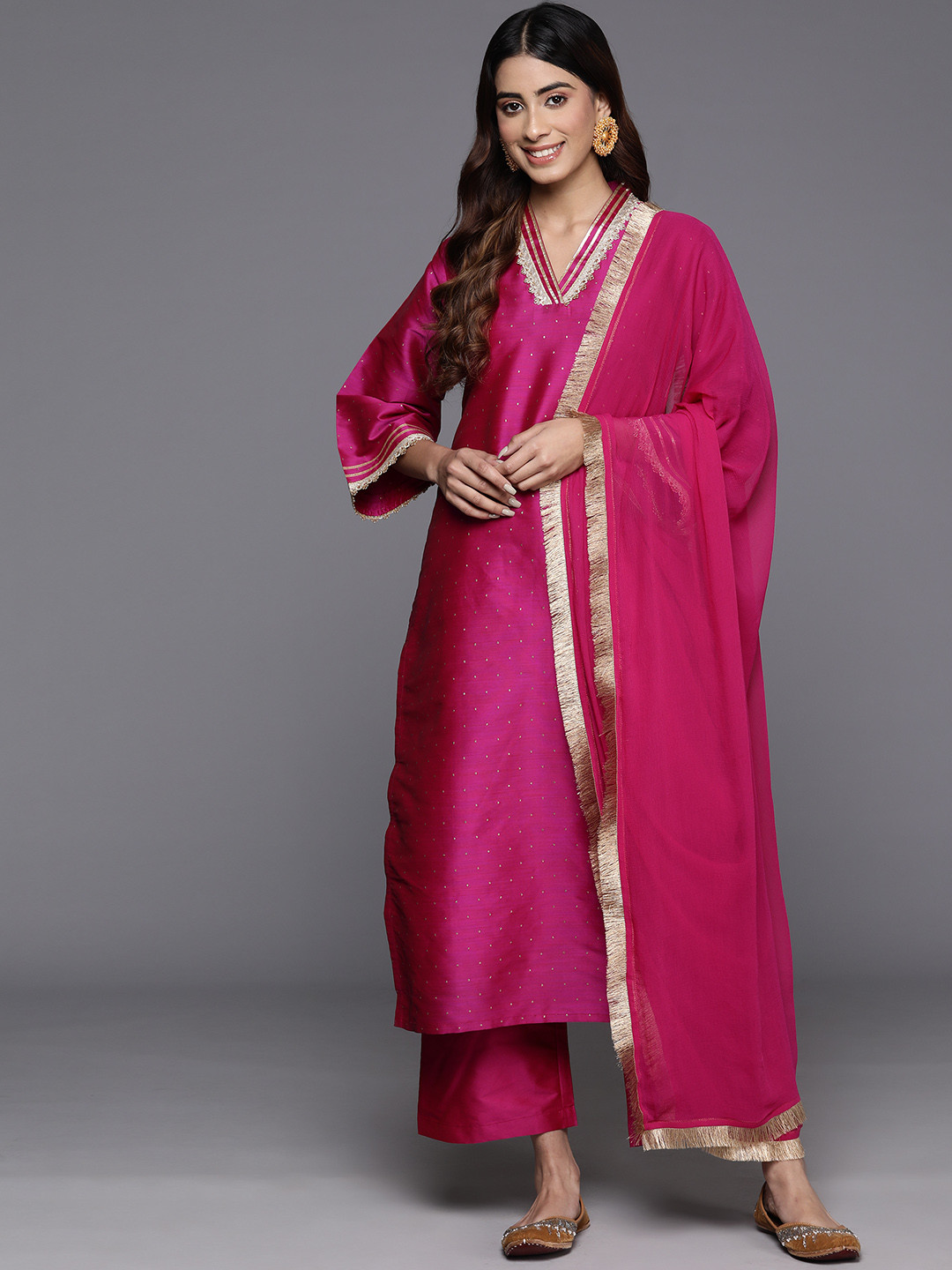Varanga Flared Sleeves Gotta Patti Kurta with Palazzos & Dupatta