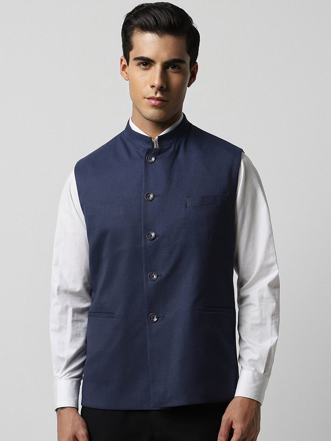 Van Heusen Mandarin Collar Textured Nehru Jacket