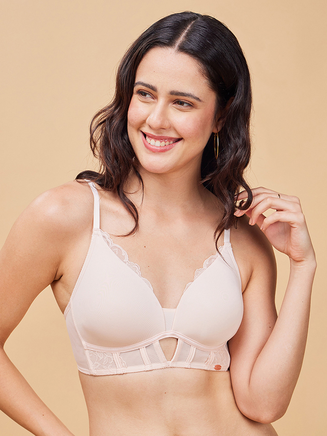 Enamor Padded Non-Wired Full Coverage Corset Look with Mesh and Lace Detailing T-Shirt Bra