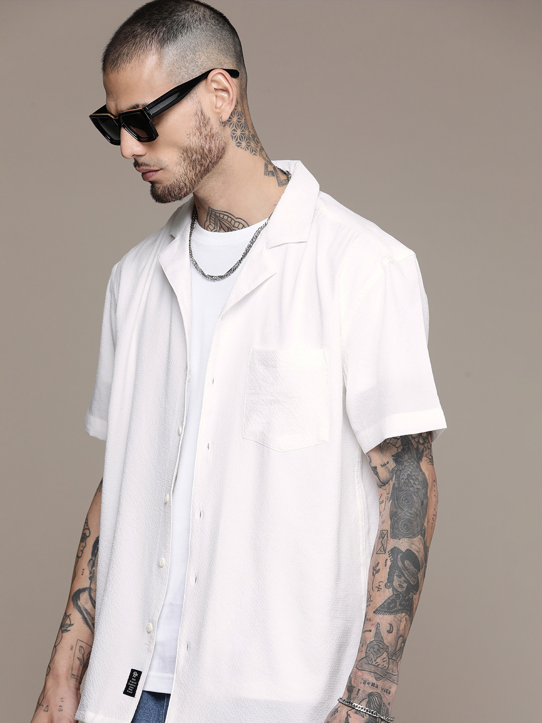 The Roadster Life Co. Crinkle Self Design Relaxed Fit Opaque Casual Shirt