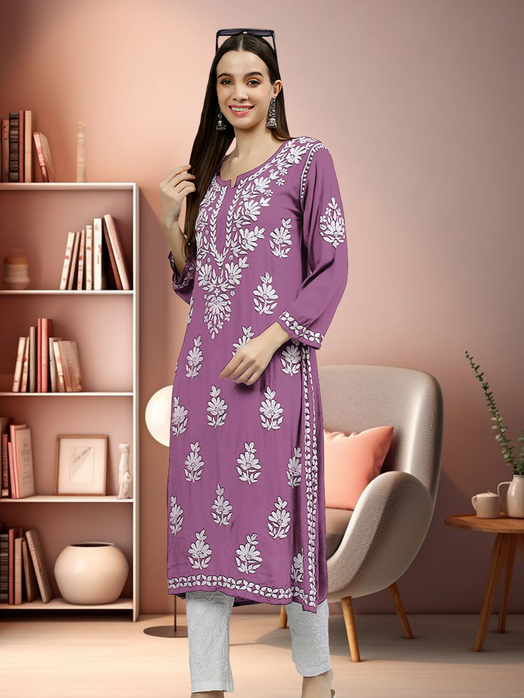 Seva Chikan Floral Embroidered Lucknowi Chikankari Kurta
