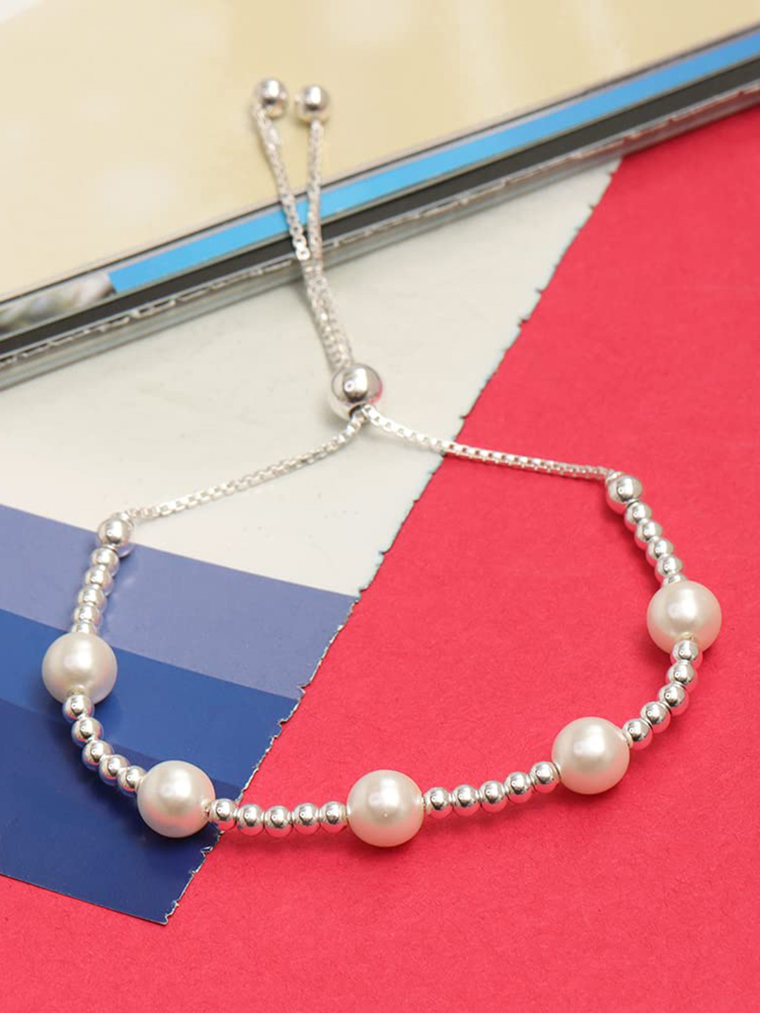 LeCalla 925 Sterling Silver Pearl Studded Silver Plated Bracelet