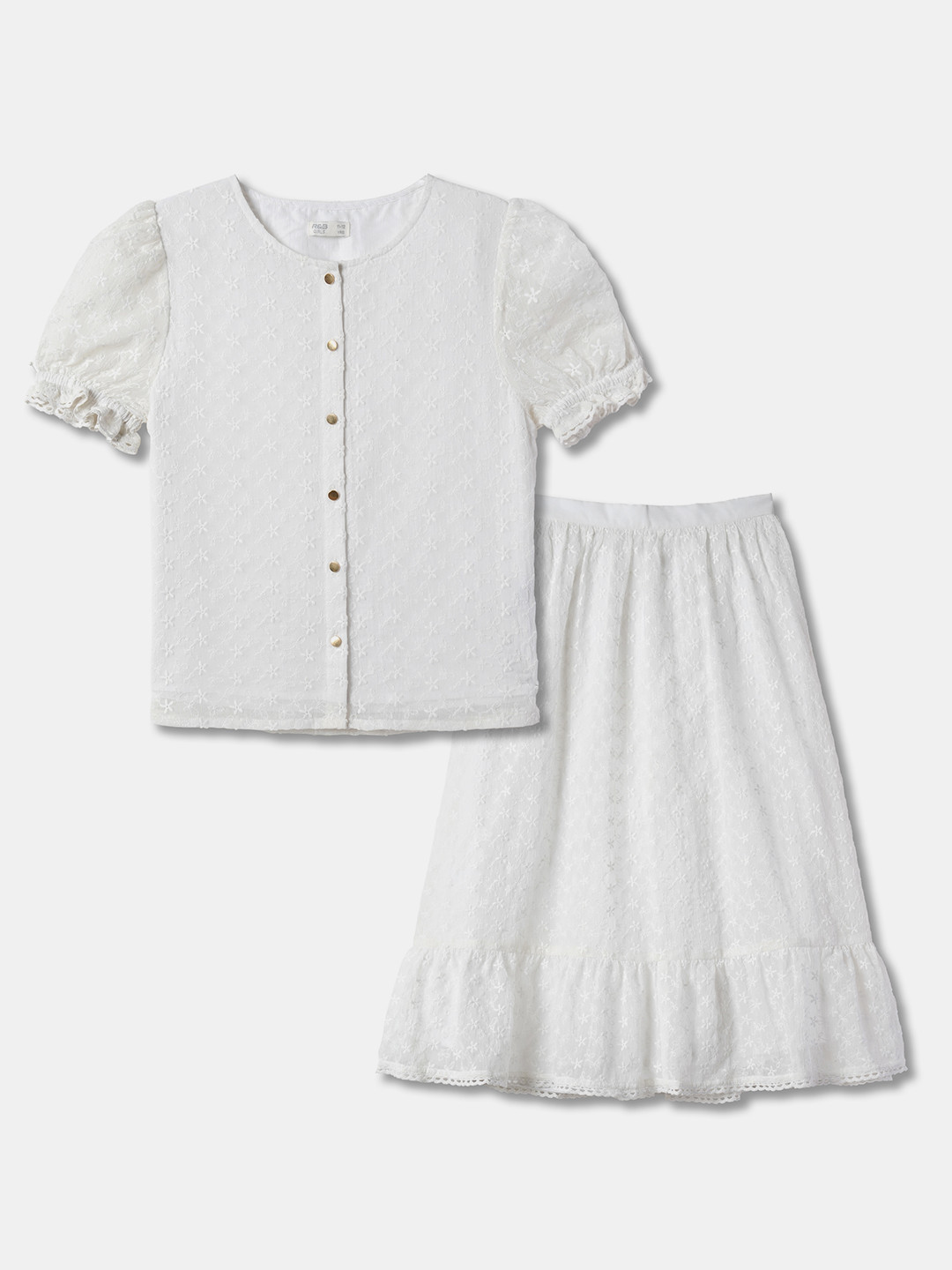 R&B Girls Floral Embroidered Top with Skirt