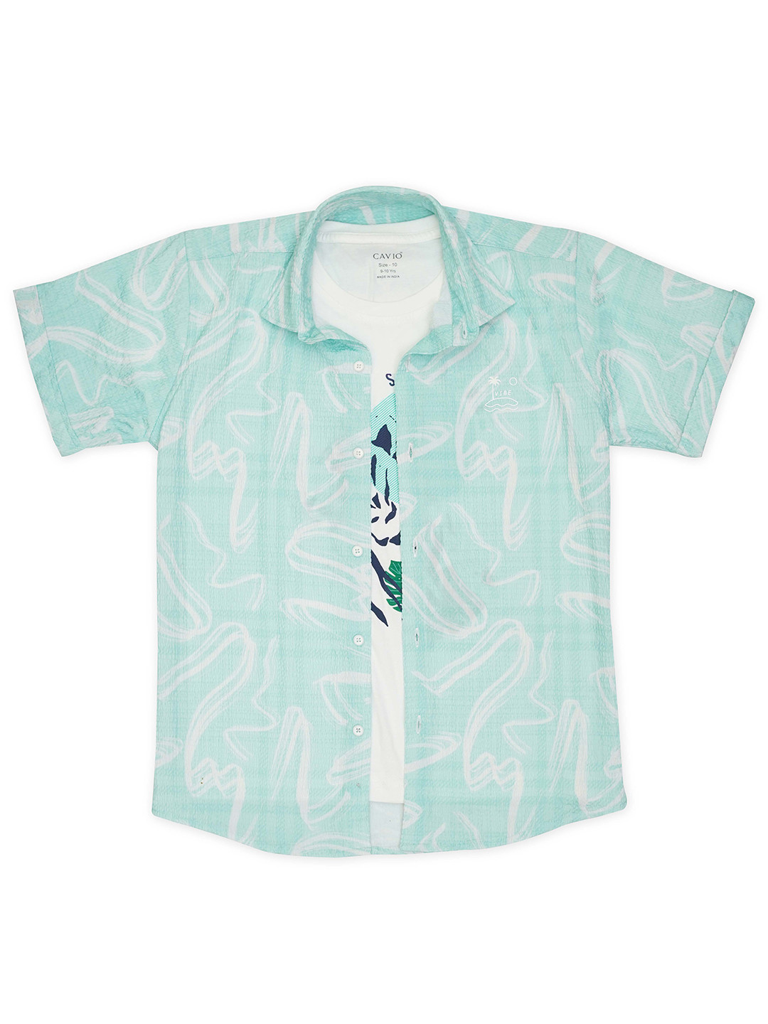 CAVIO Boys Comfort Abstract Printed Casual Pure Cotton Shirt With T-Shirt