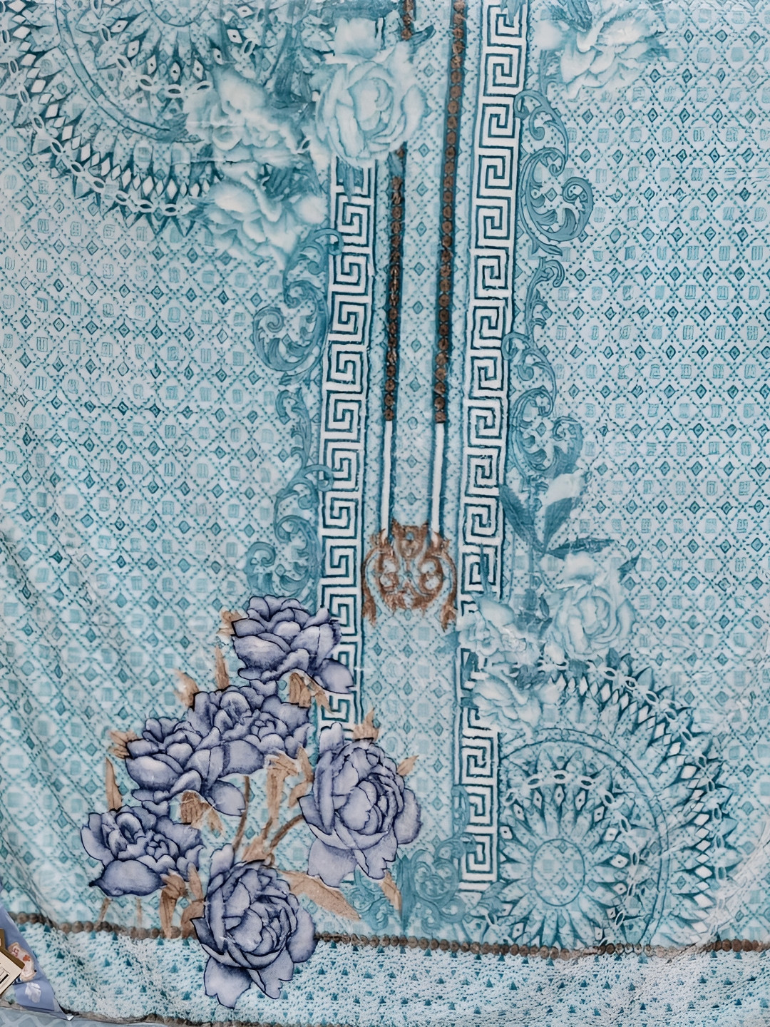 Signature Blue & White Floral Heavy Winter 350 GSM Double Bed Blanket