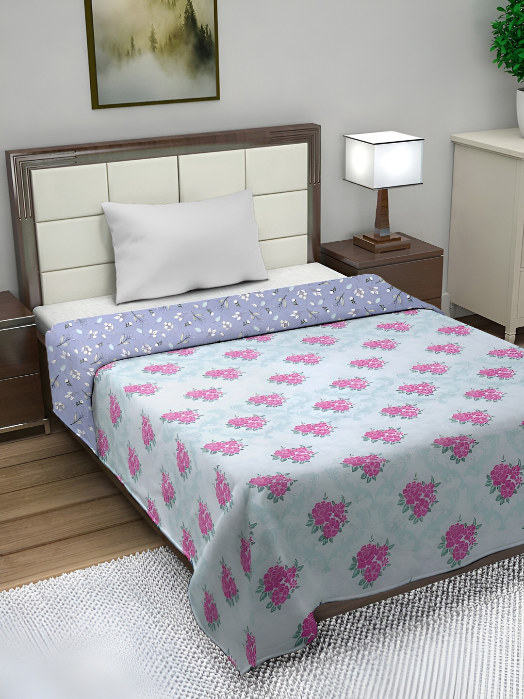 FABINALIV Floral Reversible Mild Winter 350 GSM Micro Fiber Filling Single Bed Comforter