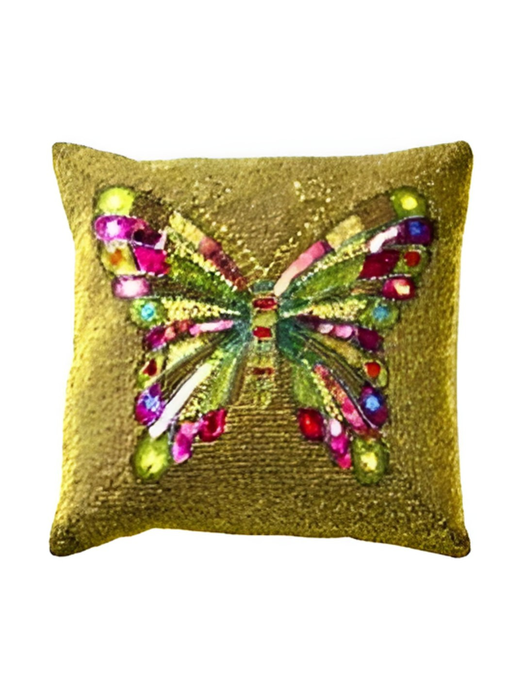 PURINA'S Embroidered Gold Silk Durable Embellished Square Cushion Cover -16x16In