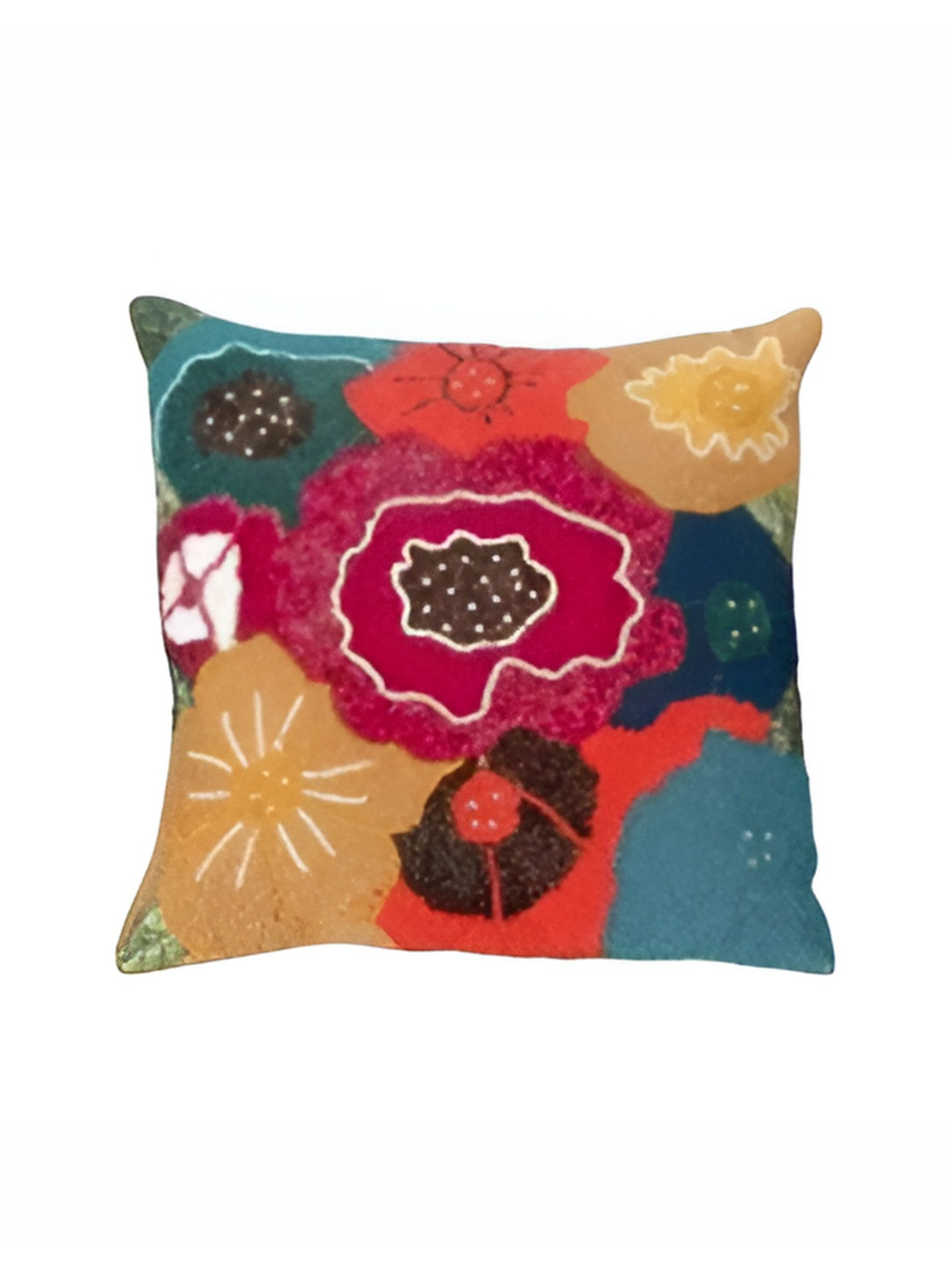 PURINA'S Red Silk Durable Embroidered Square Cushion Cover -16x16In