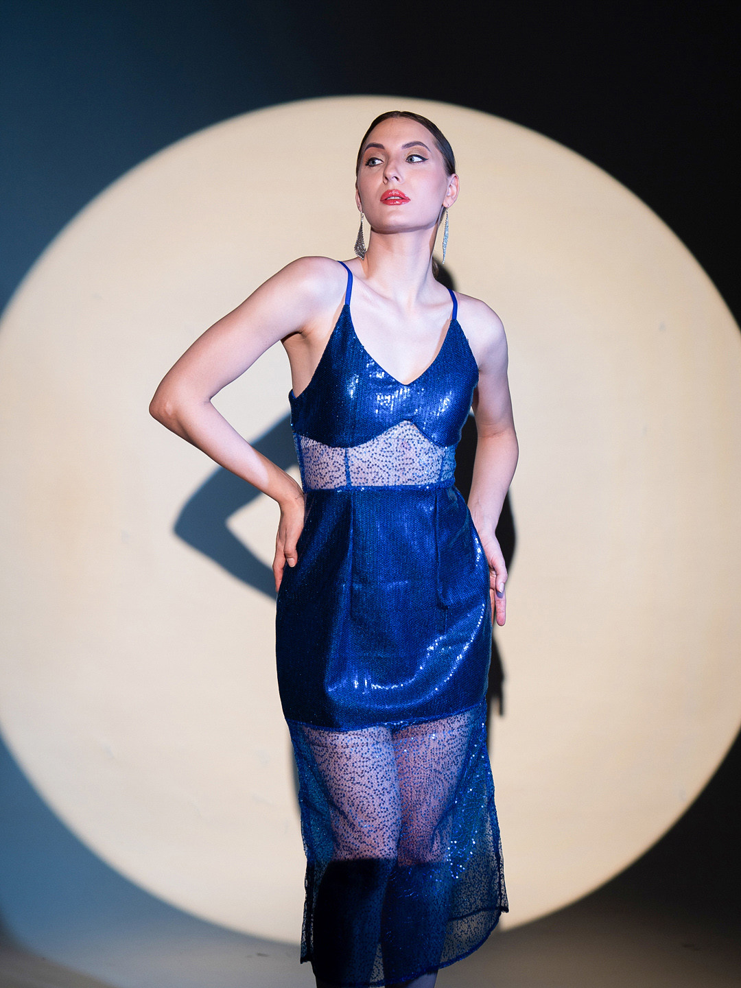 Stylecast X Hersheinbox Blue Sequined Party Midi Dress