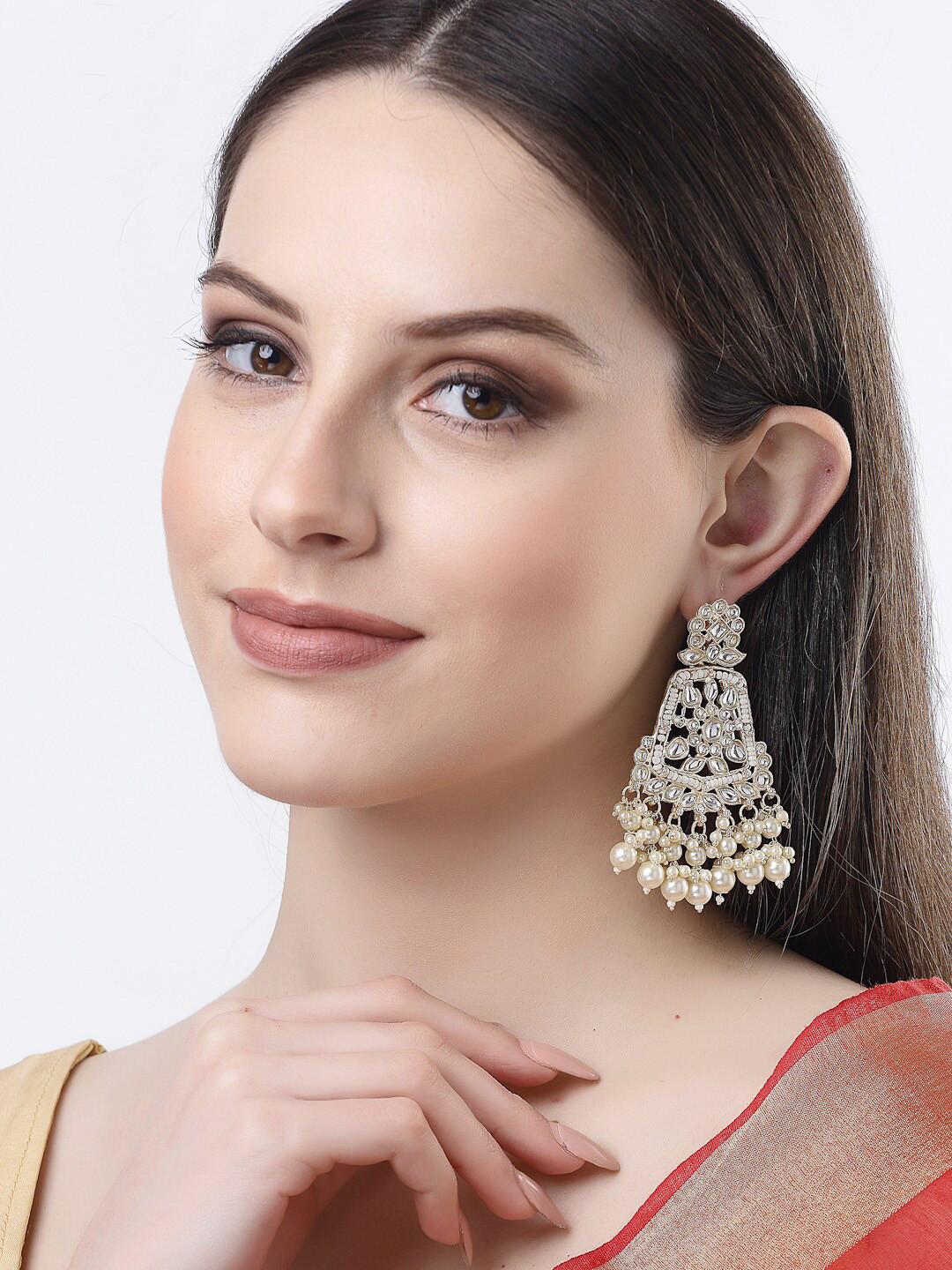 NVR Gold-Plated Kundan Studded Drop Earrings