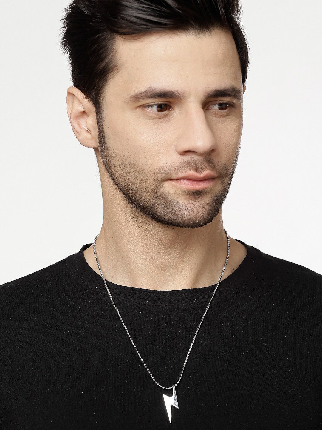 NVR Men Silver-Plated Minimal Pendent with Chain