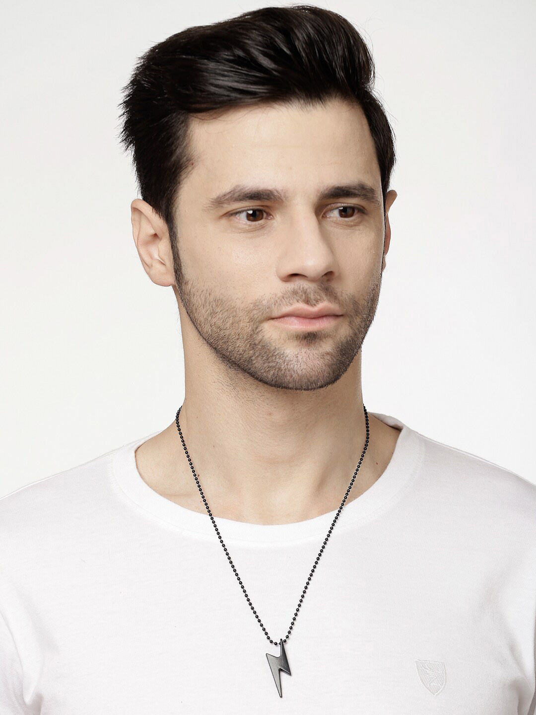 NVR Men Black Rhodium-Plated Minimal Pendent with Chain