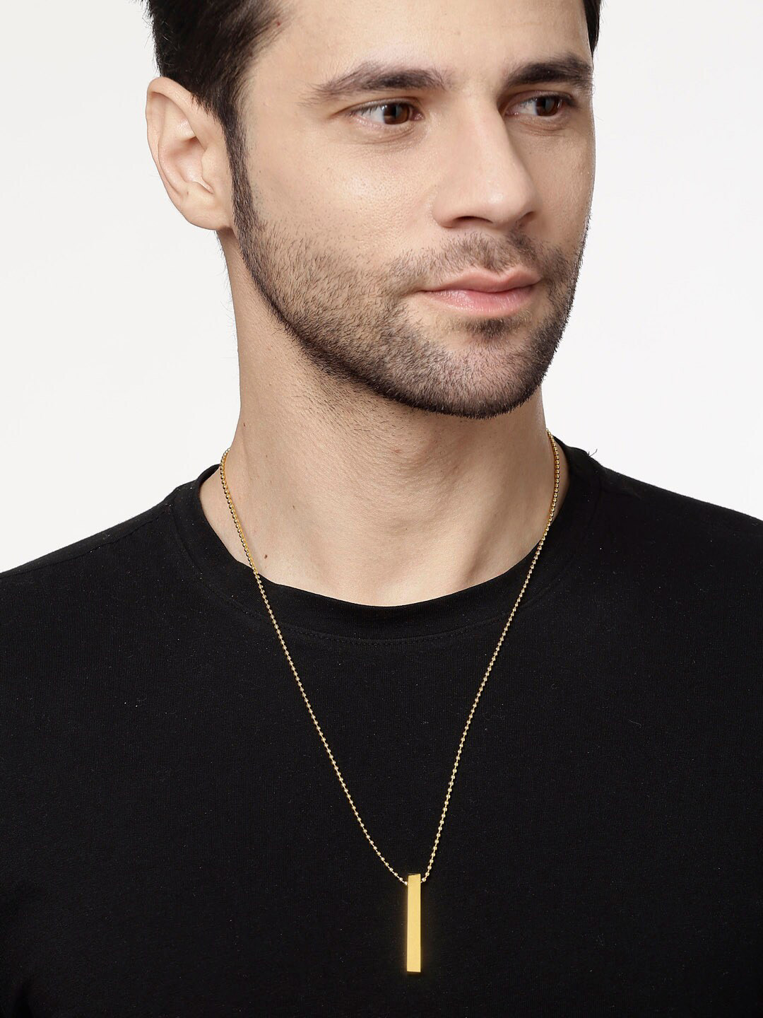 NVR Men Gold-Plated Minimal Pendent with Chain