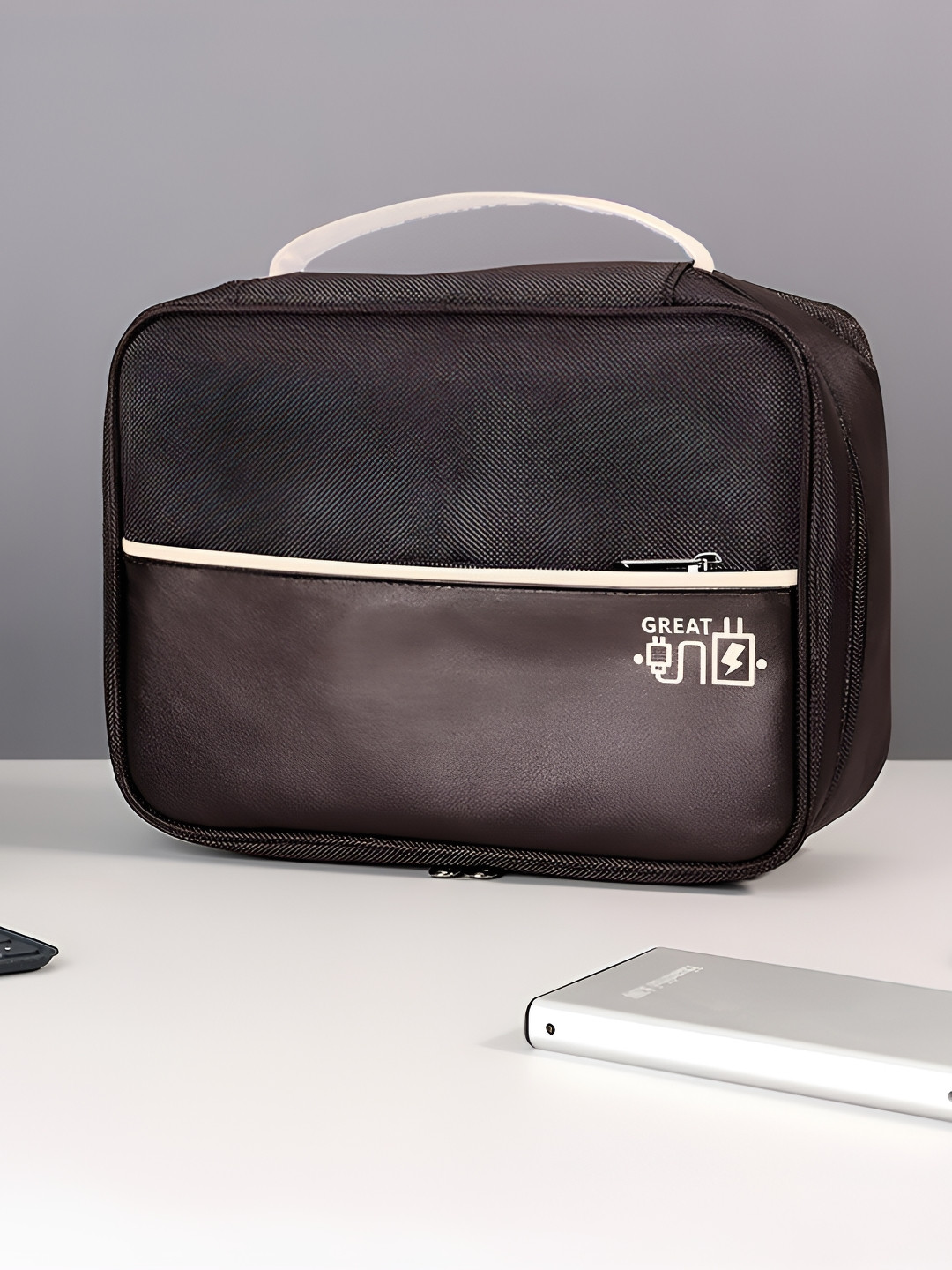 Cortina Brown & White Electronics Accessories Travel Organizer Bag