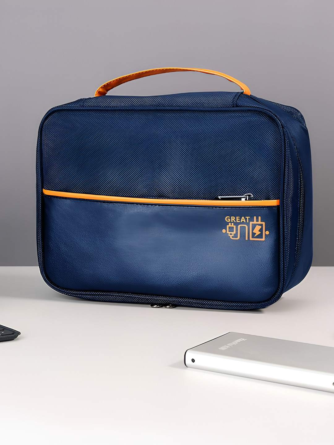 Cortina Navy Blue & Yellow Electronics Accessories Travel Organizer Bag