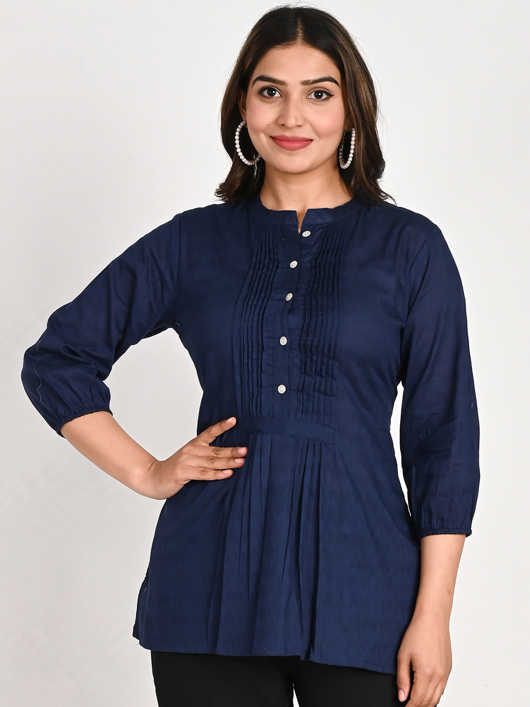 Do Dhaage Mandarin Collar Cotton Peplum Top