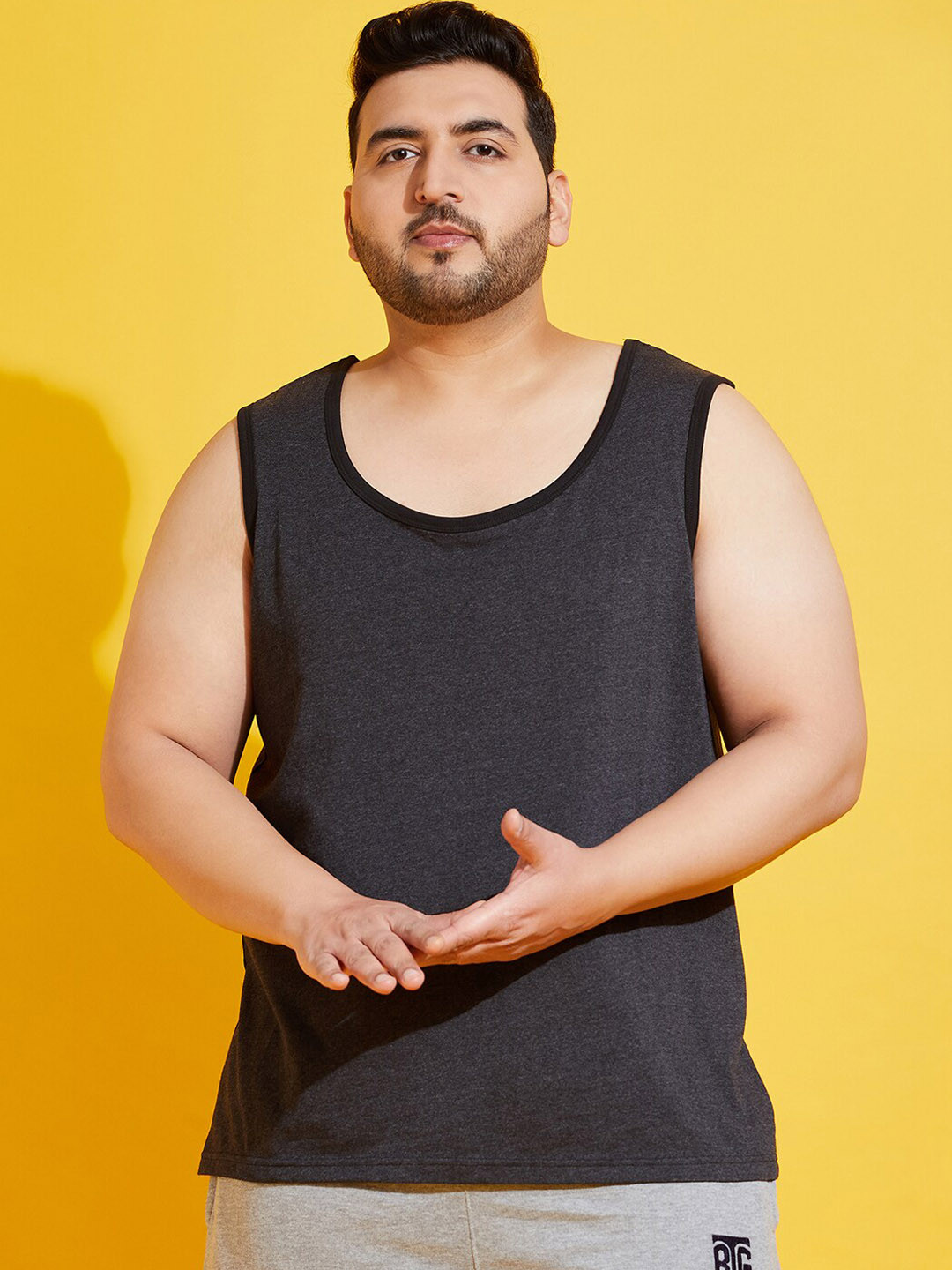 bigbanana Solid Grey Sleeveless Innerwear Gym Vest