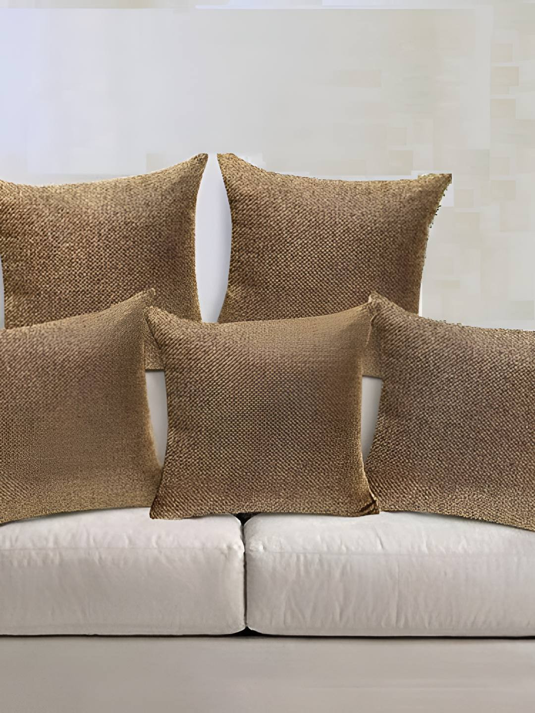 CASA-NEST Coffee Brown Polyester Silk Washable 5 Pcs Textured Cushion Covers -12x12In