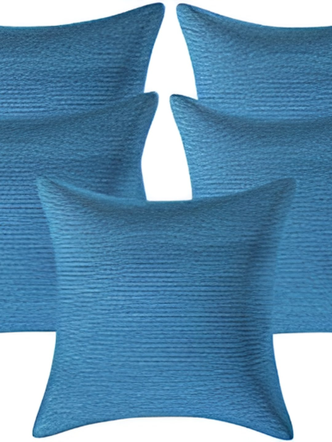 CASA-NEST Turquoise Blue Jute Washable 5 Piece Square Cushion Covers - 12 x 12 Inches