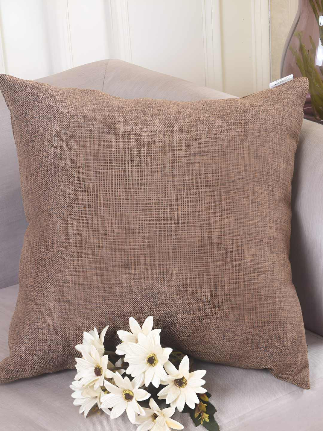 CASA-NEST Coffee Brown 5 Pieces Jute Cotton Square Cushion Covers