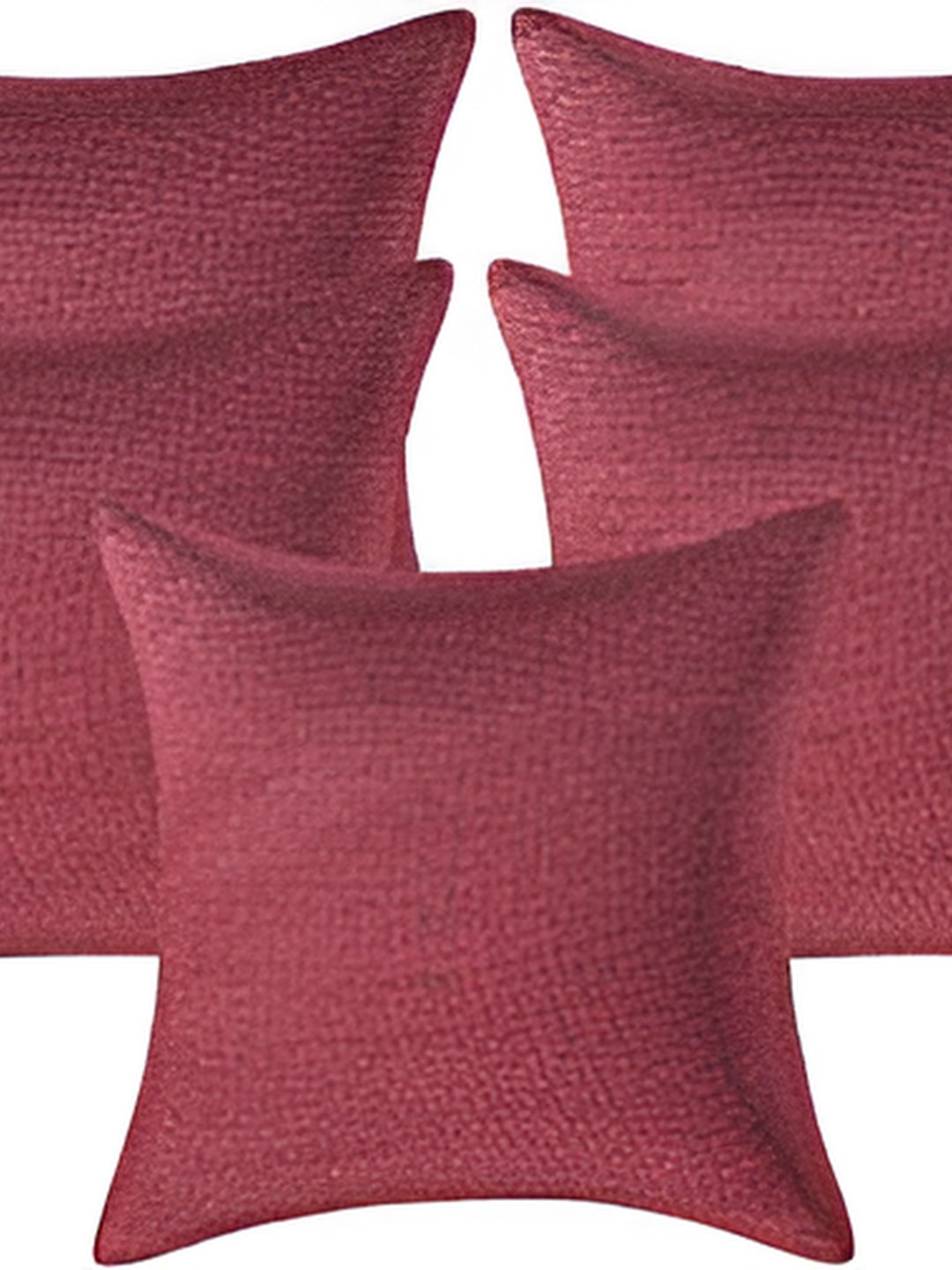 CASA-NEST Maroon Jute Breathable 5 Piece Square Cushion Covers - 12 x 12 Inches
